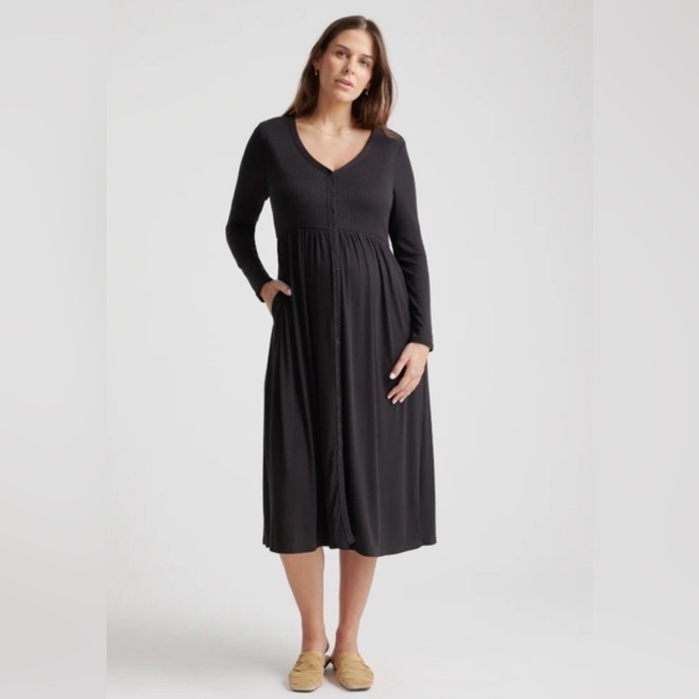 QUINCE Tencel Rib Maternity + Nursing Button Front Dress - Small